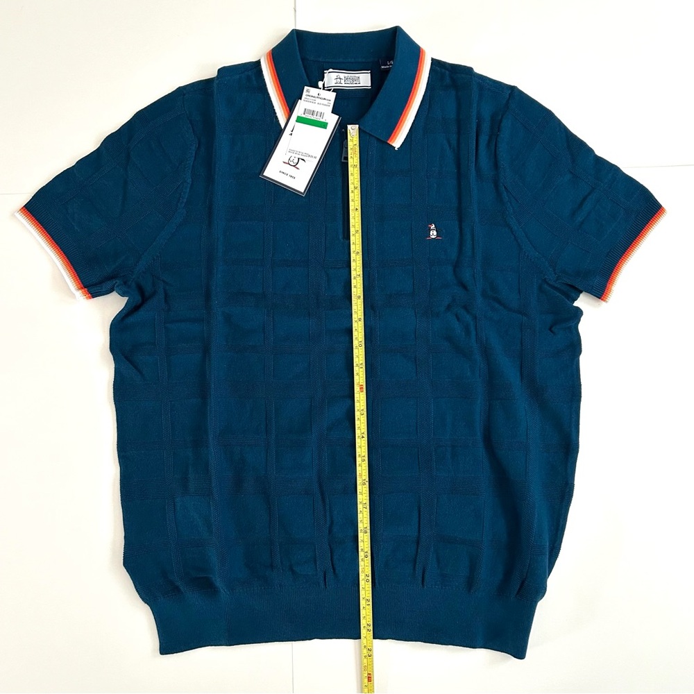 (NWT) Original Penguin Tonal Check Quarter Zip Sweater Polo - Size L - Picture 8 of 11